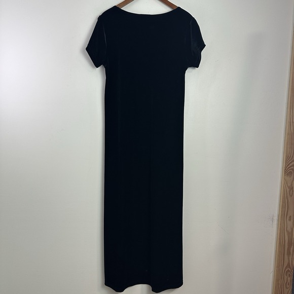 Vintage Cassini Dress Women M Black Velvet Maxi Short Sleeve 90s Y2K Whimsigoth - Picture 5 of 8